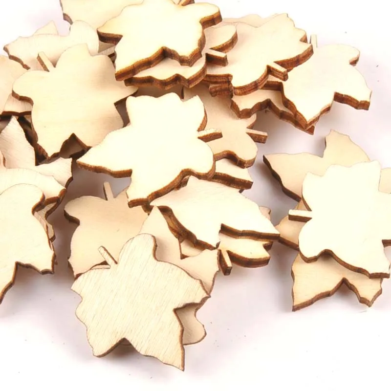 25Pcs 29x33mm Maple Leaf Pattern Unfinished Wood  DIY Crafts Scrapbook Wooden Ornaments Handmade Accessories Home Decor m1567