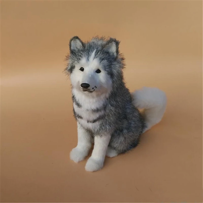 Dorimytrader Squatting Dog Realistic Husky Plush Toy Polyethylene & Furs Handicraft Home Decoration Doll Gift