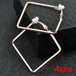 Ladies Earrings Rectangle Gold Silver Plating Non Pierced Fake Piercing Fashion Jewelry Clip On The Ear Hoop Earrings For Women