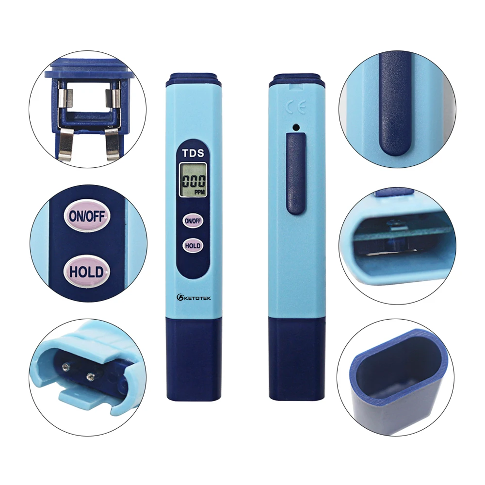 Digital PH meter TDS Tester TDS&EC Meter with Thermometer 0.00-14.0 1-9990PPM 0-9999us/cm 0-9999ppm 0.1-80.0C Water Monitor