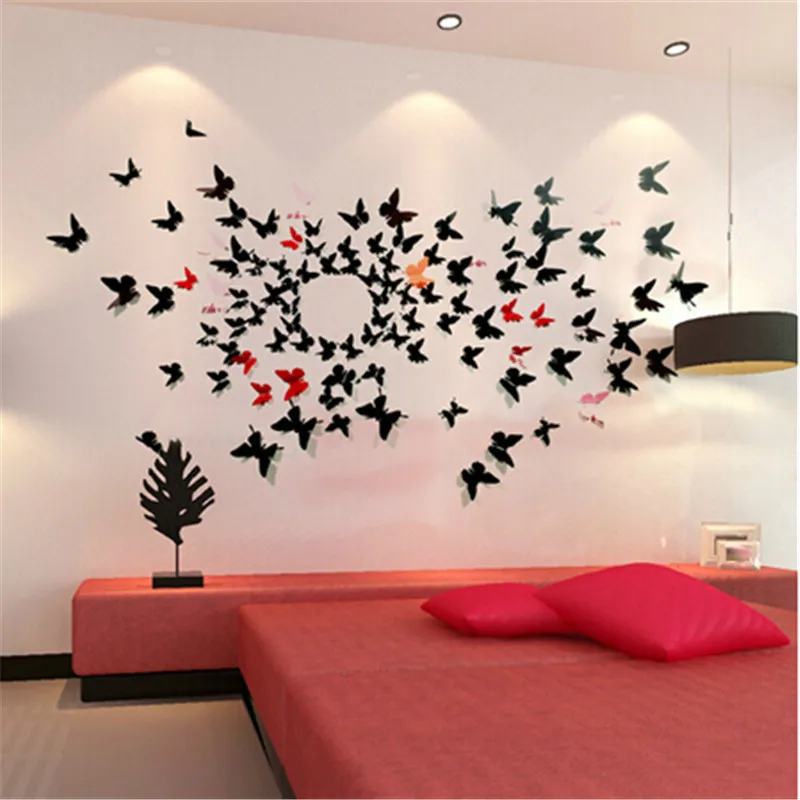 3D Butterfly PVC Wall Stickers, DIY Home Decor Poster, Adesivo de cozinha, Decalques de parede, 24Pcs por lote