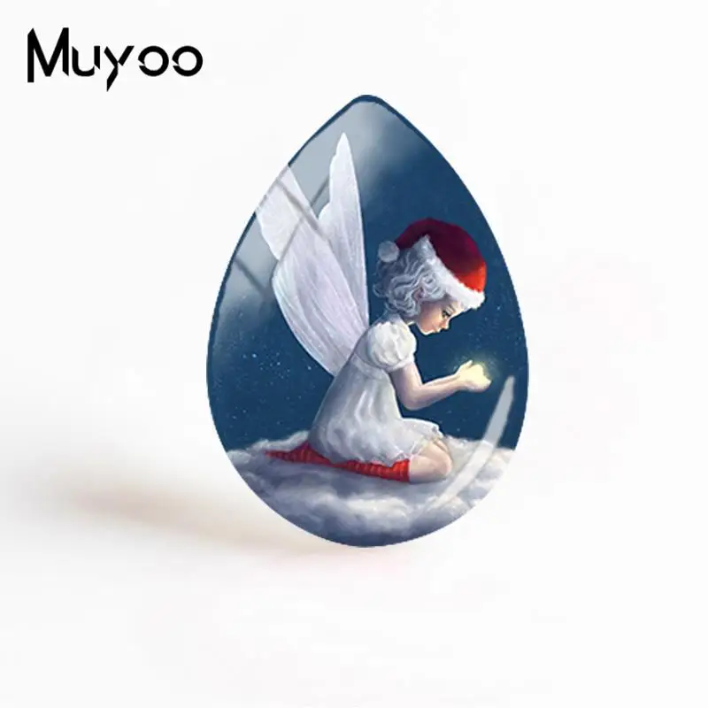 2018 New Christmas Fairy Paintings Jewelry Merry Christmas Tear Drop Cabochon Art Glass Dome Cabochons Gifts Women