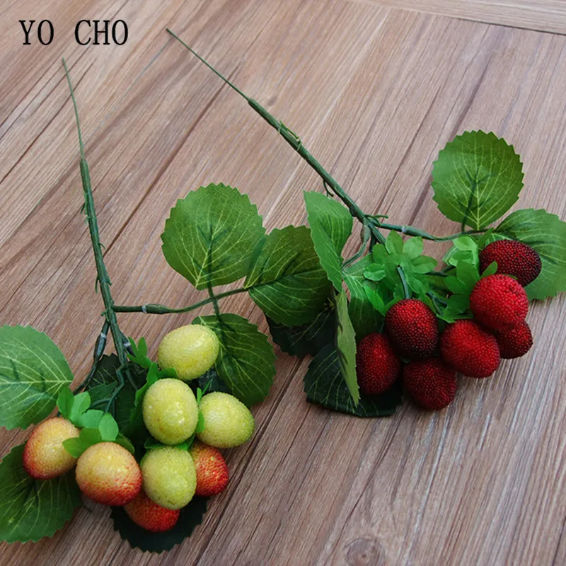 YO CHO-زخرفة فاكهة صناعية ذات 9 رؤوس بأغصان فراولة حمراء, ديكور فاكهة بلاستيكي للمنزل وحفلات الكريسماس