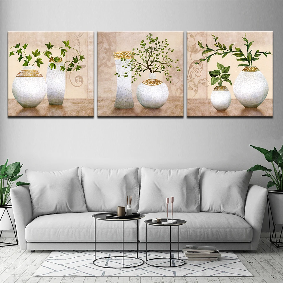 Framework Rich tree in vase wall art canvas modern Modular 3 panel wall Poster Nordic Canvas painting for Living Room Home Decor