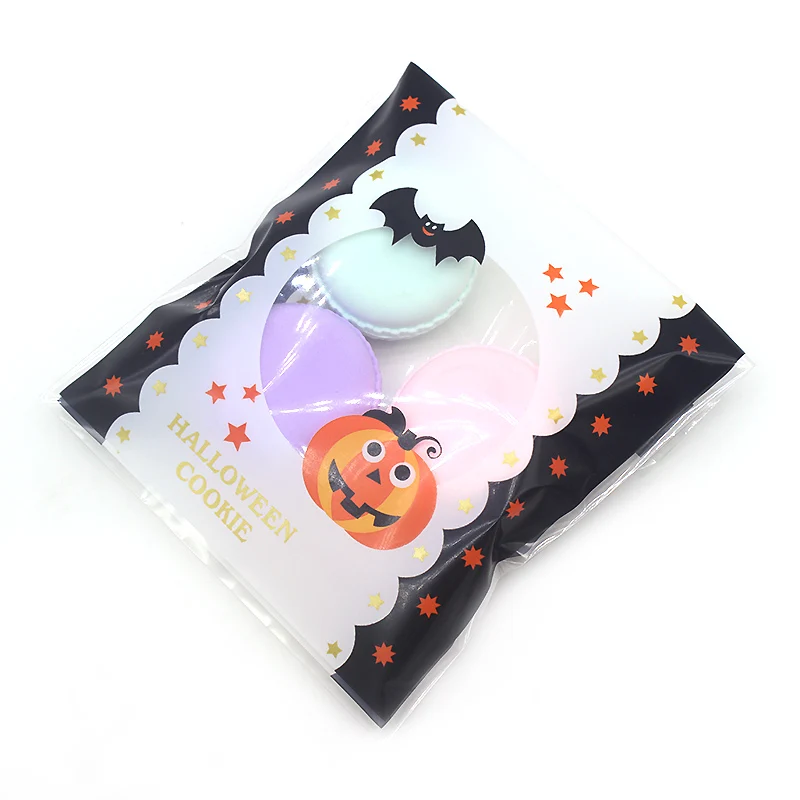 10cm*10cm 50Pcs Halloween Cookie Self Adhesive Plastic Packing Bags Biscuit Baked Food Package