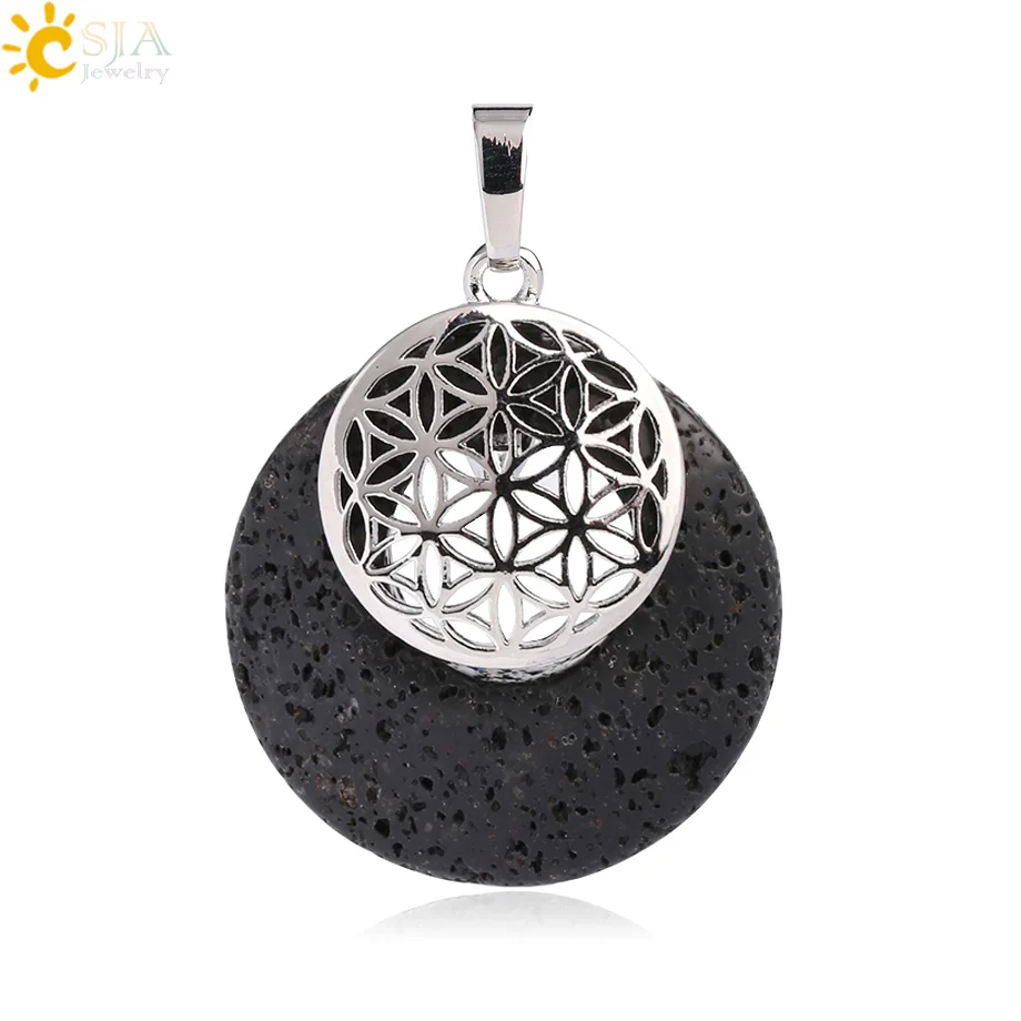 CSJA Flower of Life Pendant Yoga Chakra Healing Natural Stone Quartz Mandala Pendants for Necklaces Women Men Reiki Jewelry G051