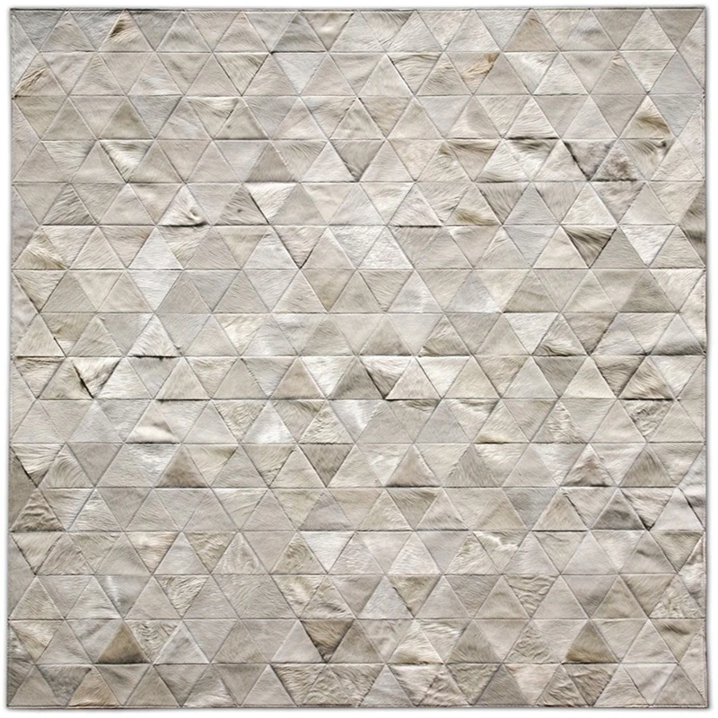 Pyramid white leather stitching cowhide rug, customizable size / color