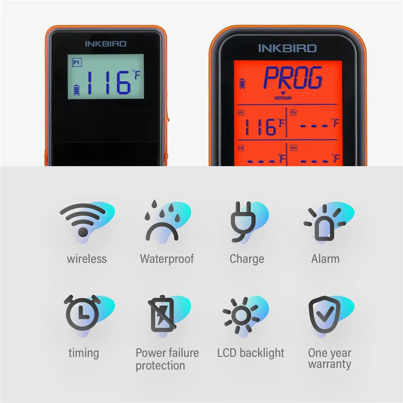 Imagem -04 - Inkbird Irf4s Quatro Sondas Remoto sem Fio à Prova Dwireless Água Grill Termômetro 1000 Pés Sinal Usb Cabo de Carregamento Laranja