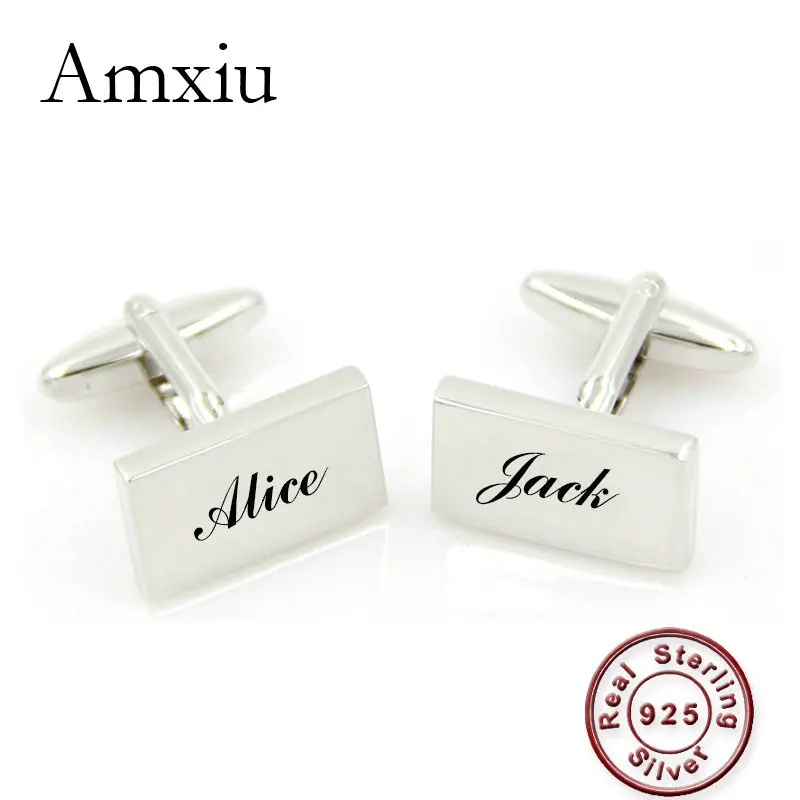 

Amxiu Custom Name 925 Sterling Silver Cufflinks Personalized Engrave Names Clips For Men Jewelry Gift Suit Sleeves Accessories