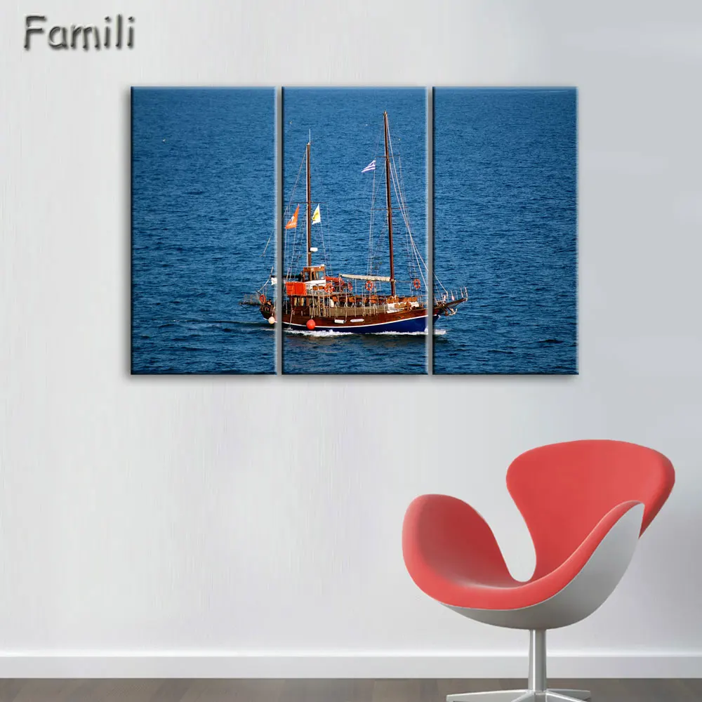 

Modern Canvas Prints Artwork Seascape Sailboat 3 Panels Sea Photo Paintings Canvas Wall Art Decor for Living Room Home Decor