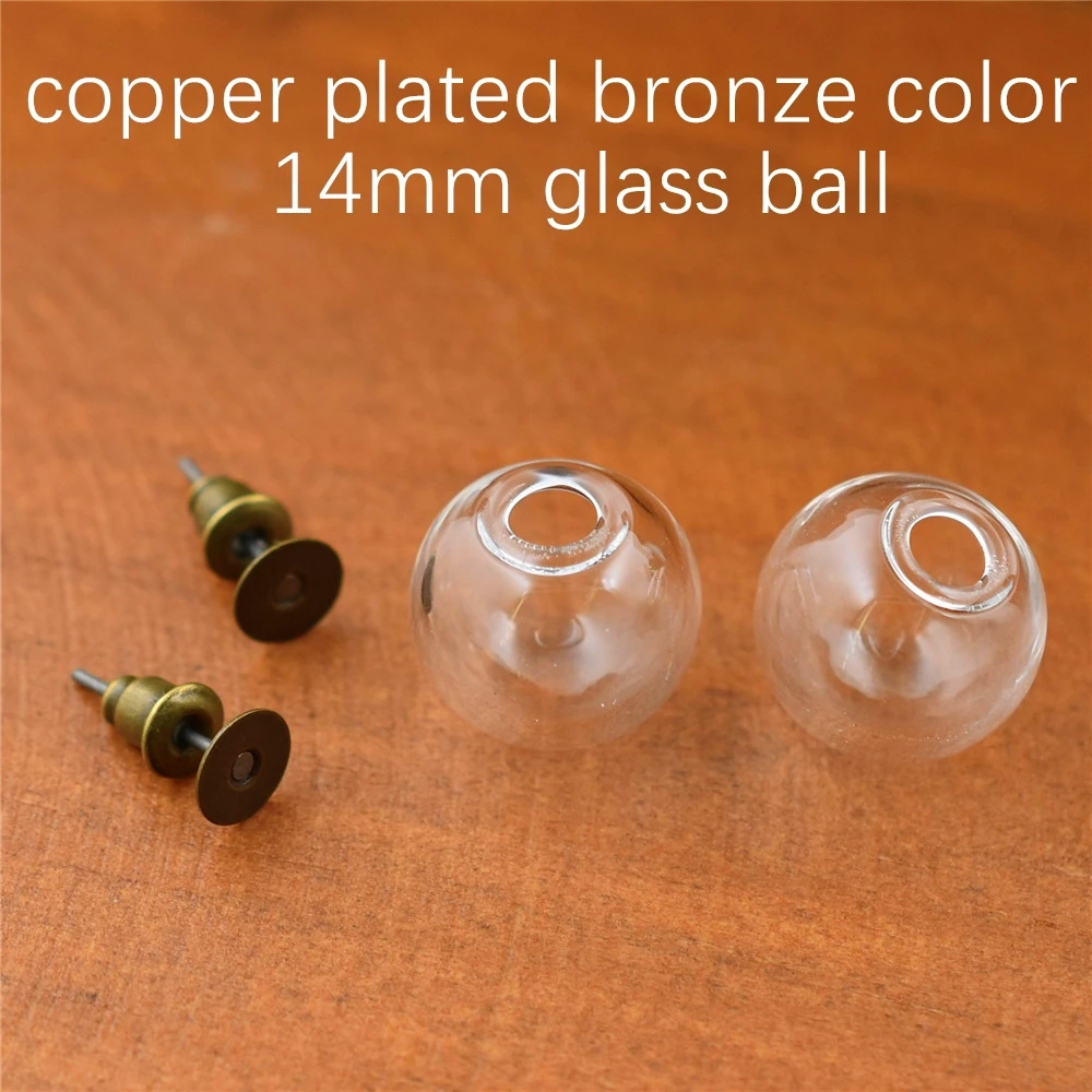 1pair Hollow Glass Ball With Ear Studs Stainless Steel Earrings Wire Set Orb Earring Glass Bottle