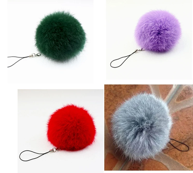 rabbit Fur Ball Key chains 100pcs/lot 8CM Genuine Rabbit Fur car keychain fur pompom key chain