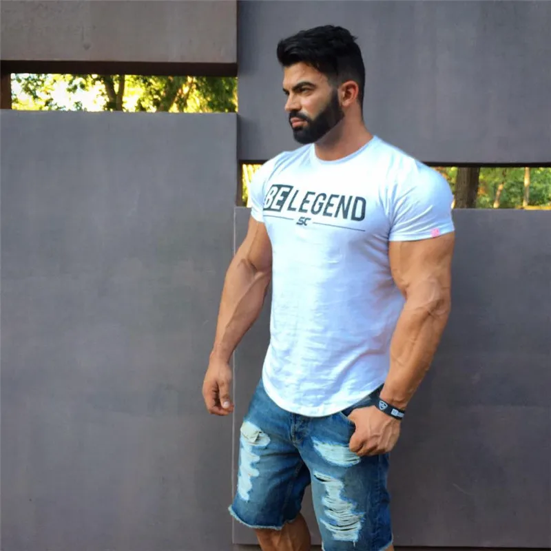 2019 new T Shirt Men Summer cotton printing casual Short Sleeve Male Bodybuilding Shirt Fitness gyms Mens Top camiseta masculina