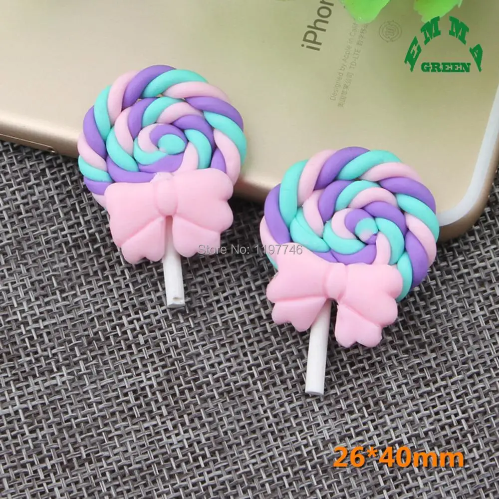 Lolly Charms para niños, colgante de piruleta, 5 piezas, cabujón de arcilla polimérica, comida de caramelo, Decoden, accesorios de joyería DIY