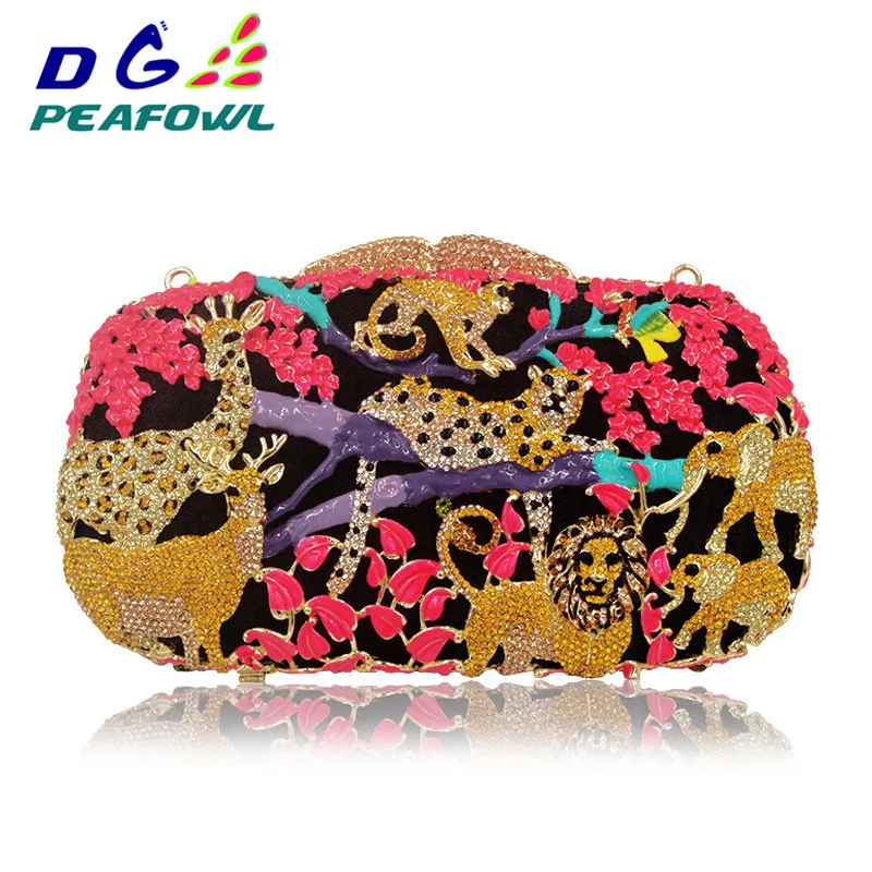 

Animal Zoo Jungle Tiger Deer Metal Women Crystal Evening Bag Clutches Minaudiere Handbag Hard Bridal Wedding Party Clutch Purse