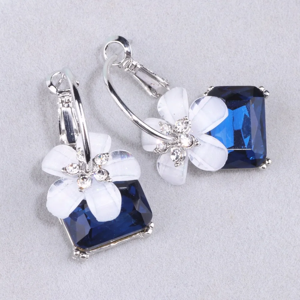 2023 New Fashion Brincos Party Alloy Stud Crystal Flower Blue Stone Dangle Earrings for Women Statement  Geometric Jewelry DZDZ1