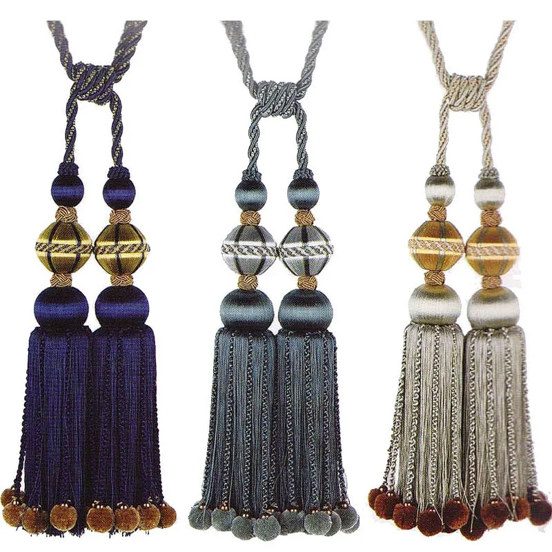 The Most Extremely Luxurious beads bottom around Balls heavy Double Tie Back Rope for Luxury Curtain only Double Balls Fringe