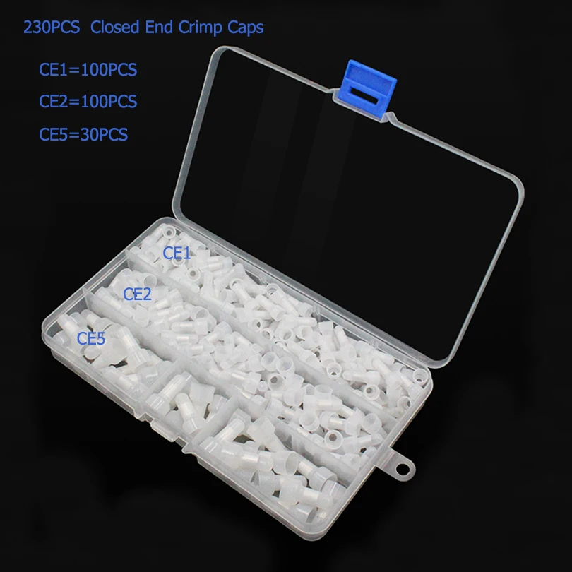 REALLY 230PCS/Set CE1 CE2 CE5 Closed End Crimp Caps Electrical Wire Cable Terminals Connectors Kit AWG 12-10 16-14 22-16