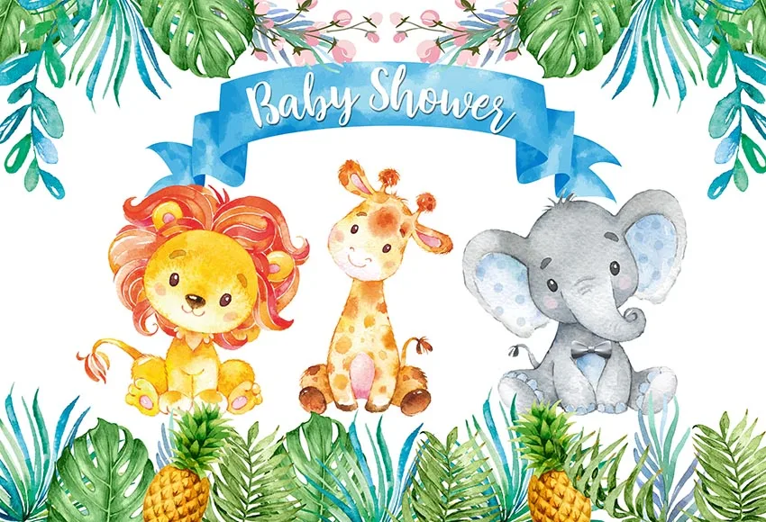 Birthday Baby Shower Photography Backdrop Wild Elephant Backdrop Forest Leaves Pineapple Flower Children Happy  Photo Background