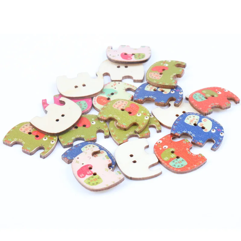 Natural Wooden Elephant Buttons For Clothing Handmade Letter Sewing Buttons Scrapbooking Crafts DIY 20PCs 23x30mm MT0712X-FD