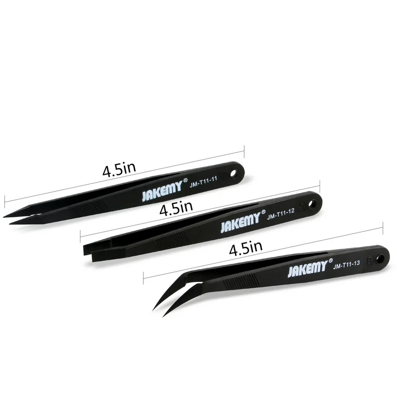 JAKEMY JM-T11 3in1 Anti-static Tweezers Kit Heat Resistant Flat Pointed Curved Tweezers Set for iPhone Samsung Laptop PCB Repair