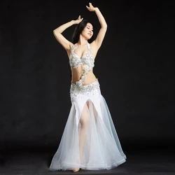 2019 Professional Dance Wear Belly Dance Clothes 3pcs Beaded Bra Belt Skirt Set Women Oriental Dance Costumes