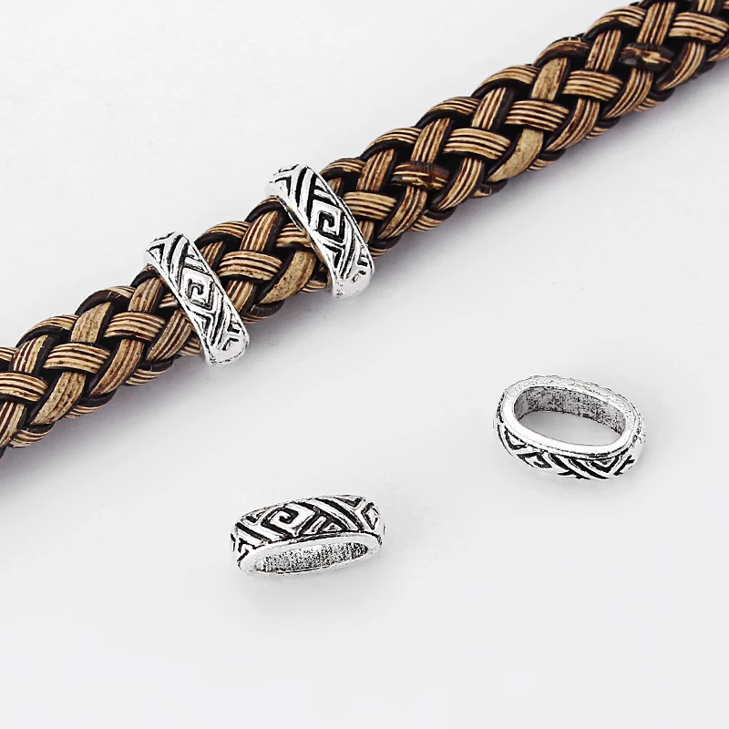 20pcs Engrave Geometric Patterns Charms Slider Spacer Beads For 9*5mm Leather Cord Bracelet Necklace Jewelry Making Findings