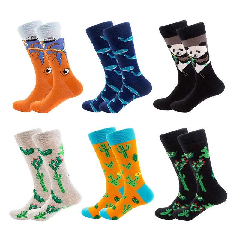 Brand Harajuku Hip Hop Cactus Plant Octopus Whale Panda Animal Cotton Men Socks Funny Happy Socks Winter Street Style Sox Gifts