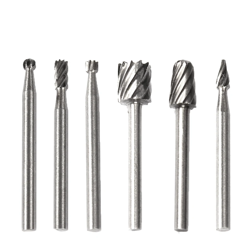 6 Pcs Tools set HSS High-Speed Steel Rotating Rotary File Grinding Head Electric Grinding Wood Carving Engraving Accessories