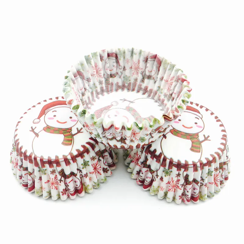 100Pcs/Lot Christmas snowman cupcake baking cups cupcake liners paper cake tray mold cake decorating tools