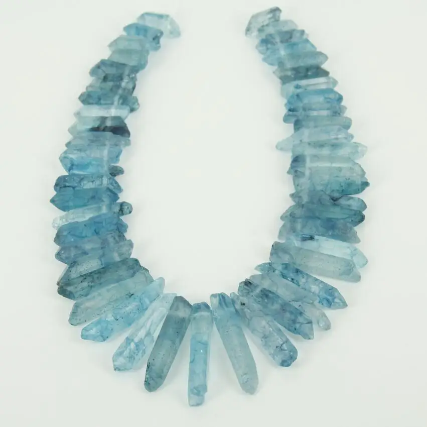 

Transparency Blue Slice Crystals Points Beads Pendants,Raw Quartz Nugget Drilled Women Jewelry Gift 7-9x32-45mm