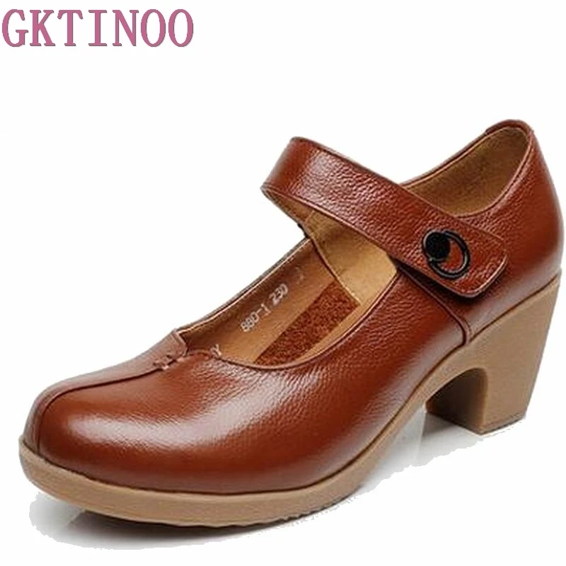 GKTINOO Spring Autumn Shoes Woman 2024 Genuine Leather Women Pumps Lady Leather Round Toe Platform Shallow Mouth Shoe Size 32-42