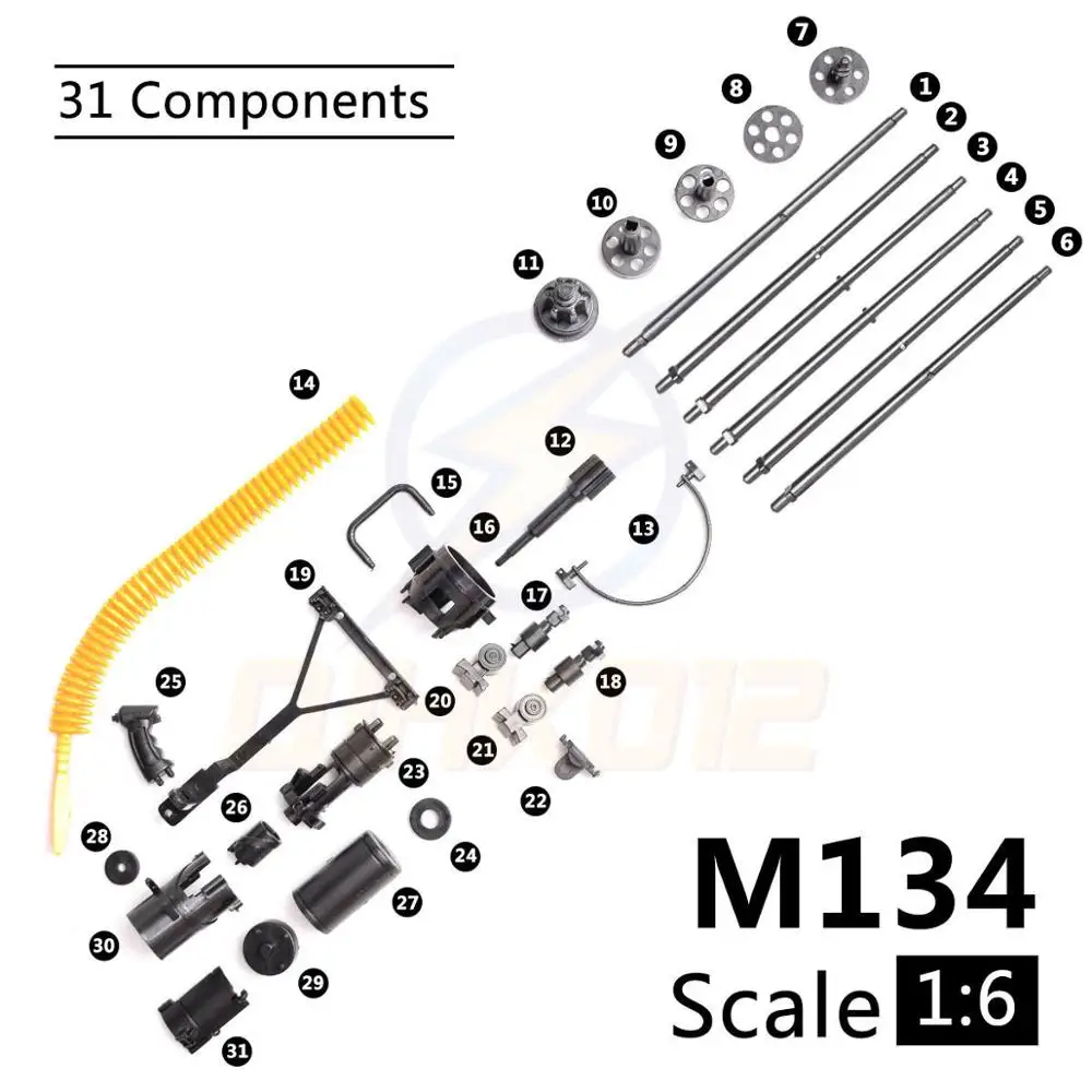 Minipistola M134 a escala 1/6, ametralladora Gatling, modelo de ensamblaje, ejército, TERMINATOR, colecciones, escena, juego de Sandpan