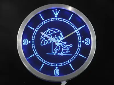 nc0309 Cocktails Parrot Bar Pub Club Neon Light Signs LED Wall Clock