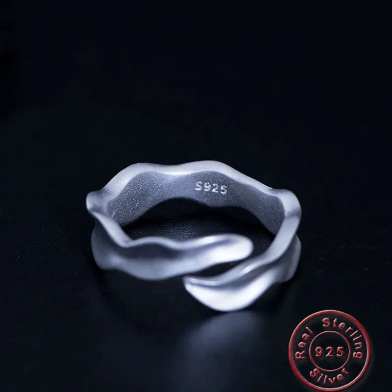 

Amxiu 100% 925 Sterling Silver Ring Wave Ring Adjustable Open Rings For Office Lady Daily Jewelry Women Girls Valentine's Gift