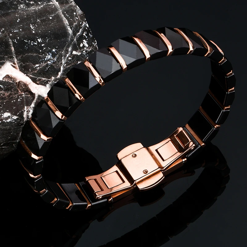 Rose Gold Plating Health Ceramic Bracelet Full Germanium Bracelet For Women Stainless Steel Bracelet & Bangles With Watch Clasp