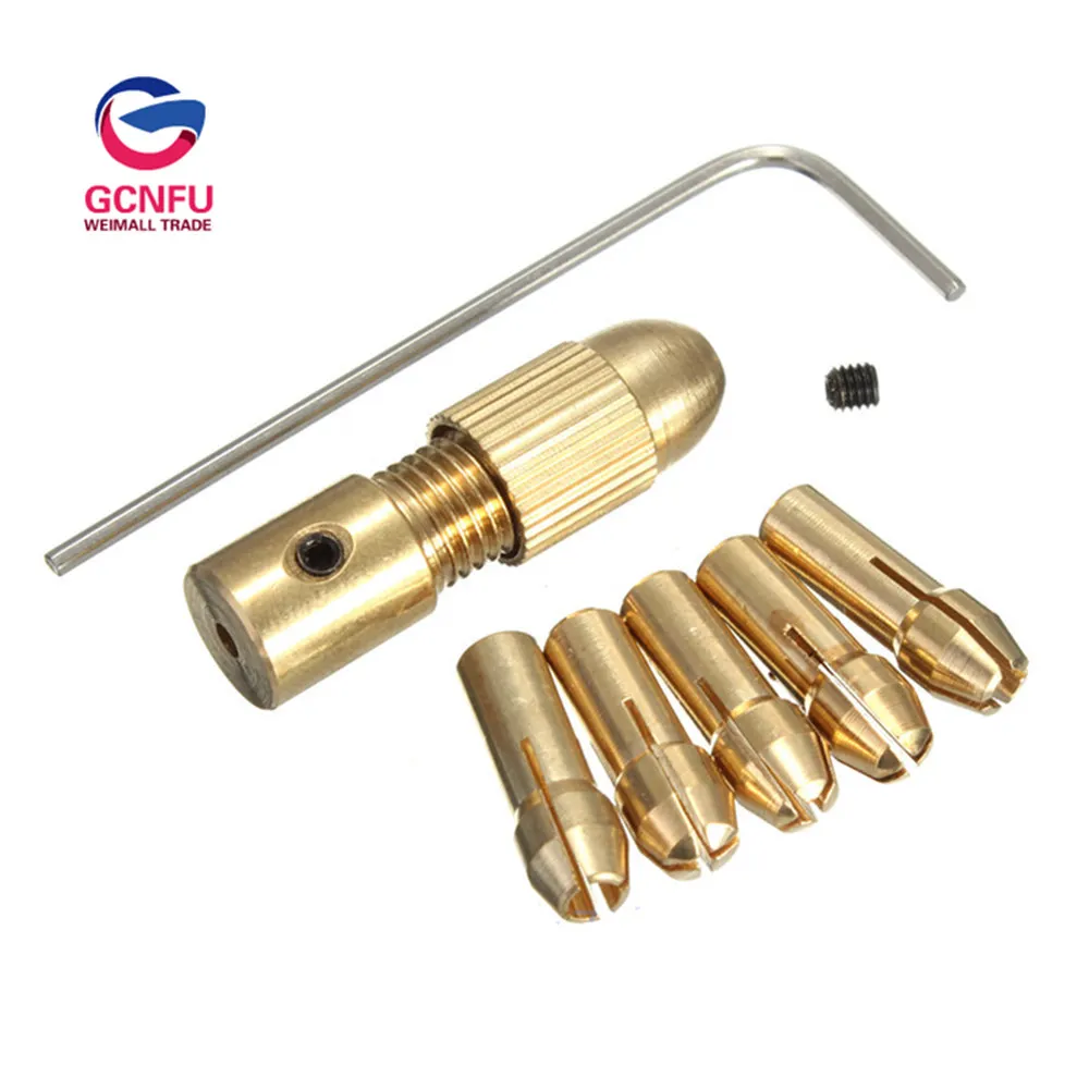 Wholesale 7 in 1 dremel brass Mini drill Bits Collet Mandril Chucks Adapter Electric tool Accessories 5 replaceable inner core