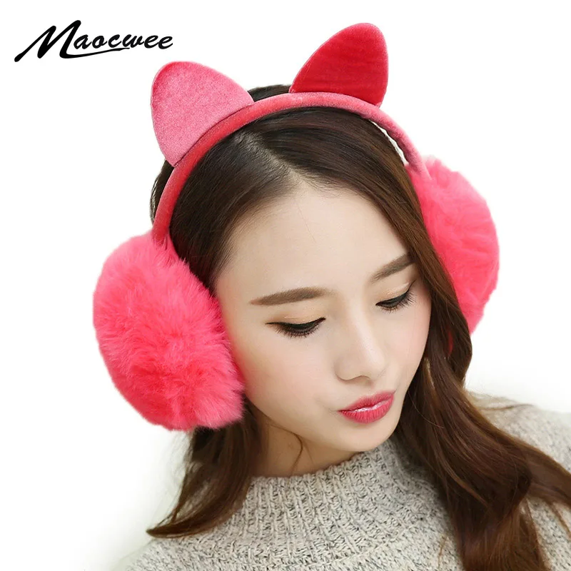 Winter Autumn Warm Faux Fur Ear Muffs Cute Cat Ear Earflap Rabbit Fur Earmuff for girls Ear flap Ladies Plush Ear muffs Women