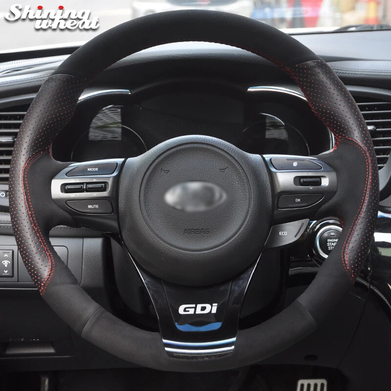 

Shining wheat Black Leather Black Suede Car Steering Wheel Cover for Kia K5 Optima 2014 2015