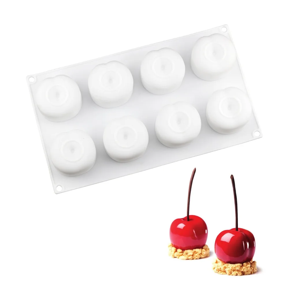 Diy 8 Cavity Cherry Shape Cake Silicone Mold Non-Stick Fruit Style Baking Molds Mousse Dessert Cake Decoration Tools