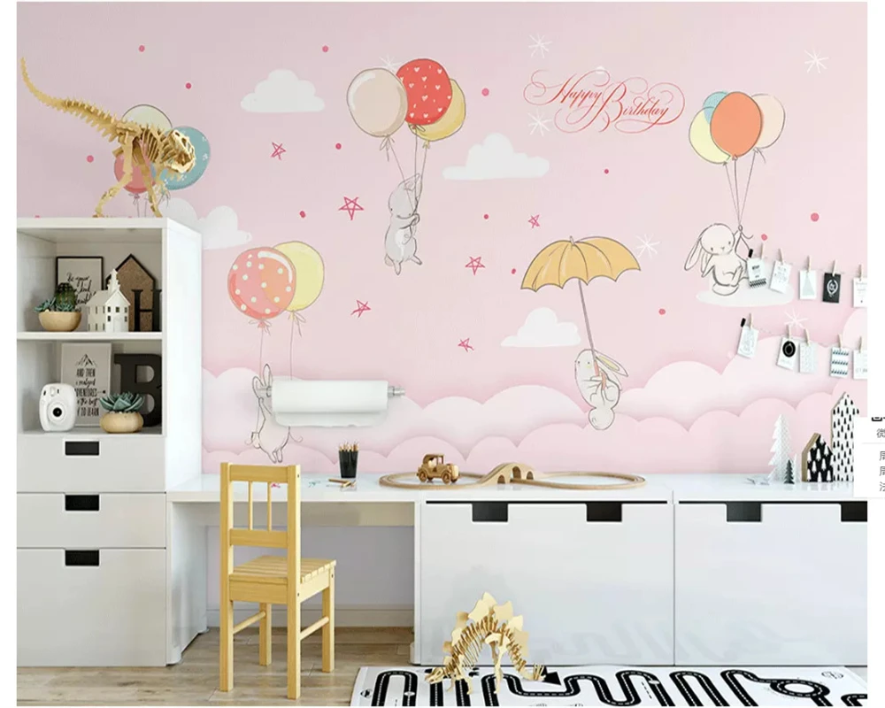 Beibehang رسمت باليد شخصية papel de parede خلفية الشمال الصغيرة الطازجة سحابة أرنب غرفة الأطفال اللوحة الزخرفية #4