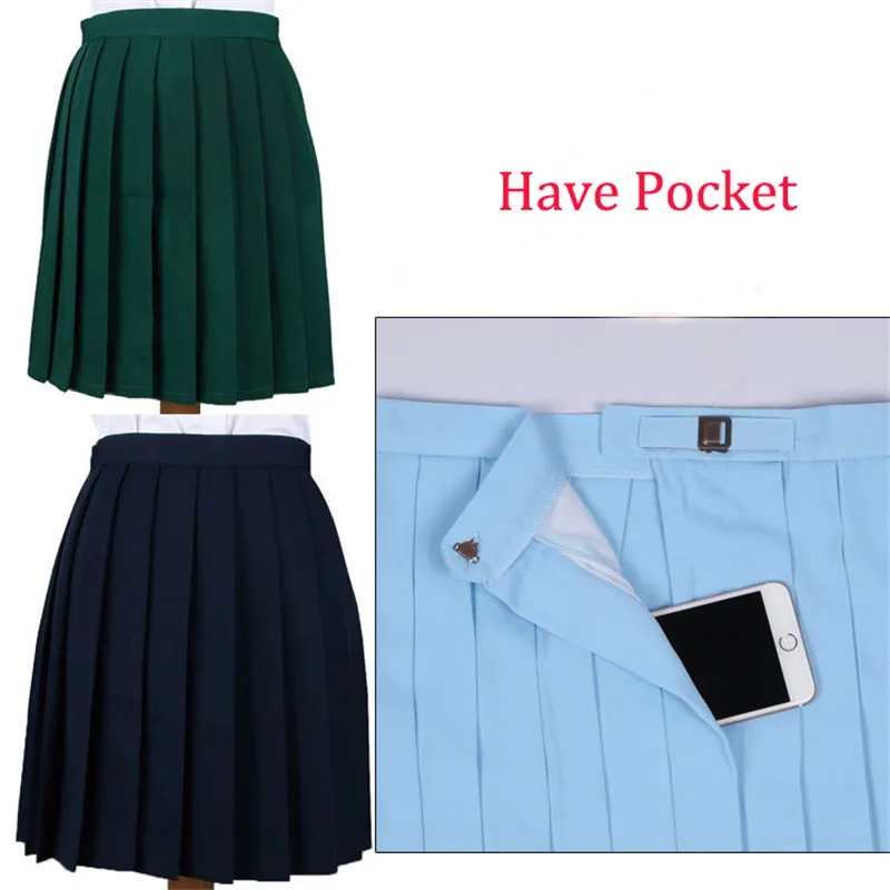 Hot Sales Harajuku Style Women College Solid Color Pleated Skirts Candy Color Cosplay JK Uniform Lolita Skirt Adjustable Pocket