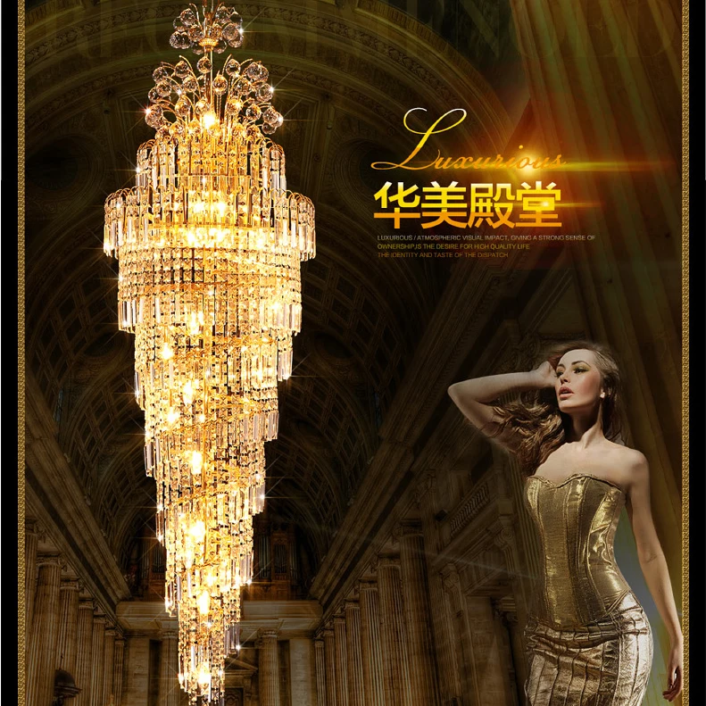 Modern LED Gold Crystal Chandeliers Lights Fixture Home Hotel Big Project Crystal Droplights Foyer Stairway Clubs Pendant Lamps