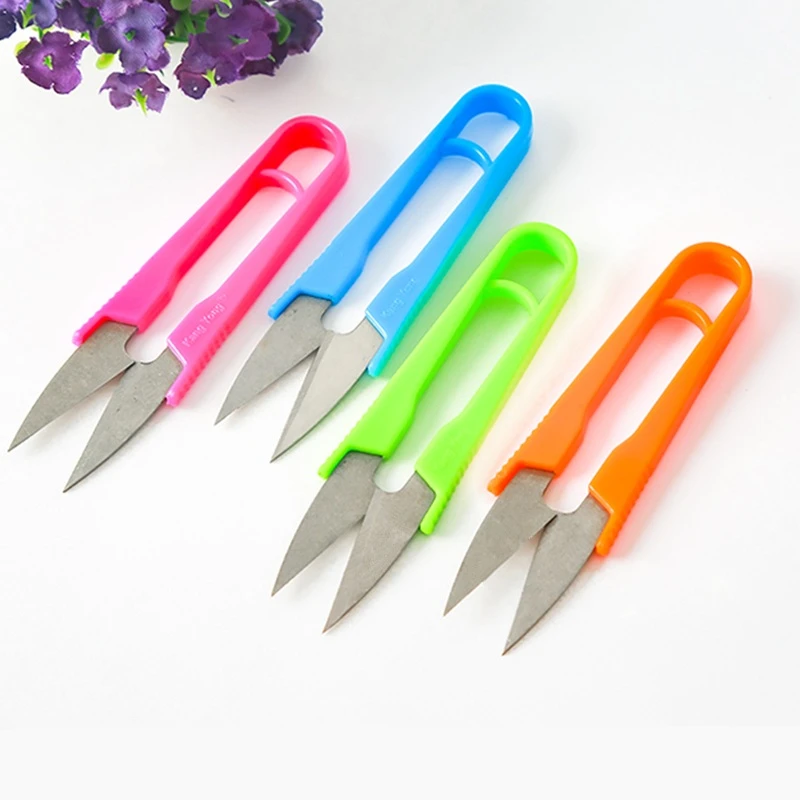 Colored Plastic Mini U Scissors Tailor Cross Stitch Handicraft Home Sewing Shears School Office Supply Stationery Paper Cut Tool