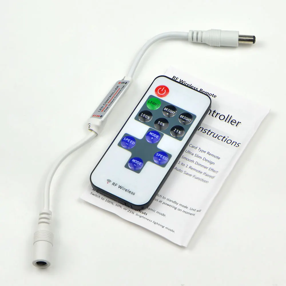 Wireless RF Remote Control LED Dimmer Switch DC 12V-24V Brightness Dimmable Controller For Single Color LED Strip Light