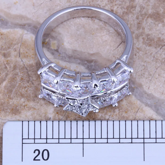 Rare White CZ Silver Plated  Star Ring Size 6 / 7 / 8 / 9 R0202