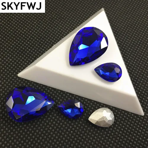 Cobalt Color TEARDROP Glass Crystal POINTED BACK Rhinestones 4x6,7x10,10x14,13x18,18x25,20x30,30x40mm Dress Drop stone