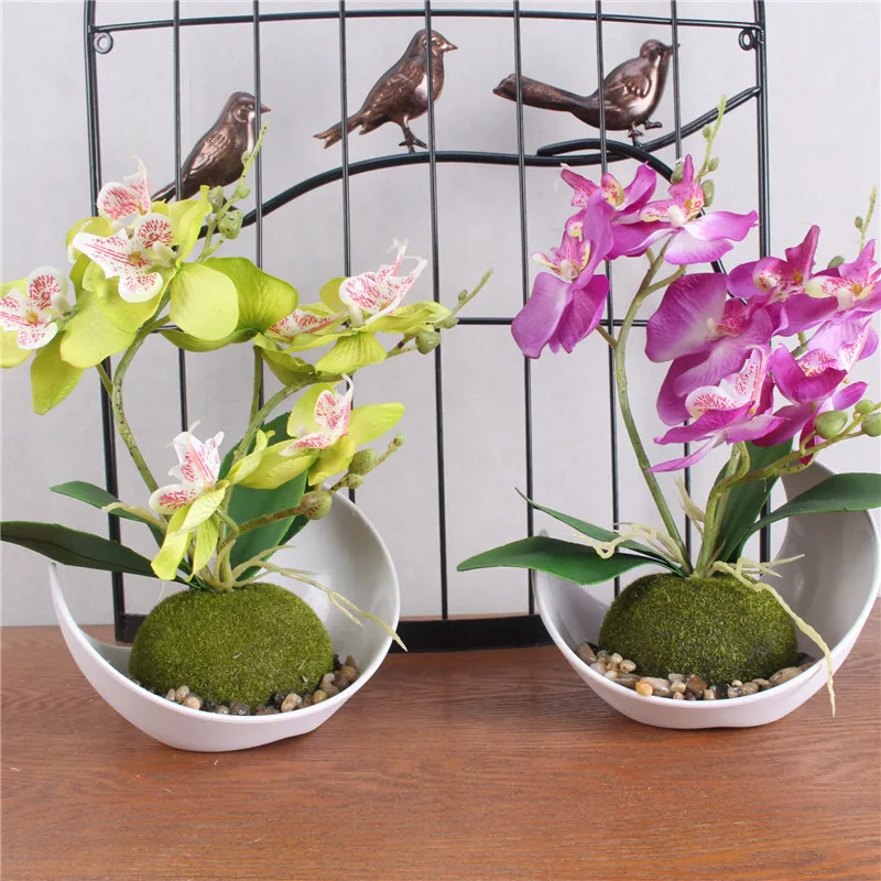 3 Branch Artificial Orchid Flower Potted Plants Silk Phalaenopsis Foam Leaf  Plastic Vase Fake Floral Garden Home Decor Bonsai - AliExpress 15