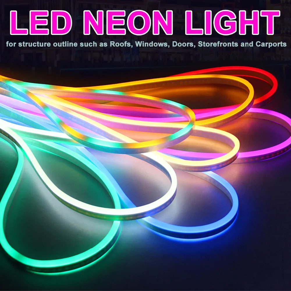 AC220V 120LEDs SMD2835 LED Neon Flex Strip Rope Lights for Home Garden Signs and Letters IP68 With Adapter