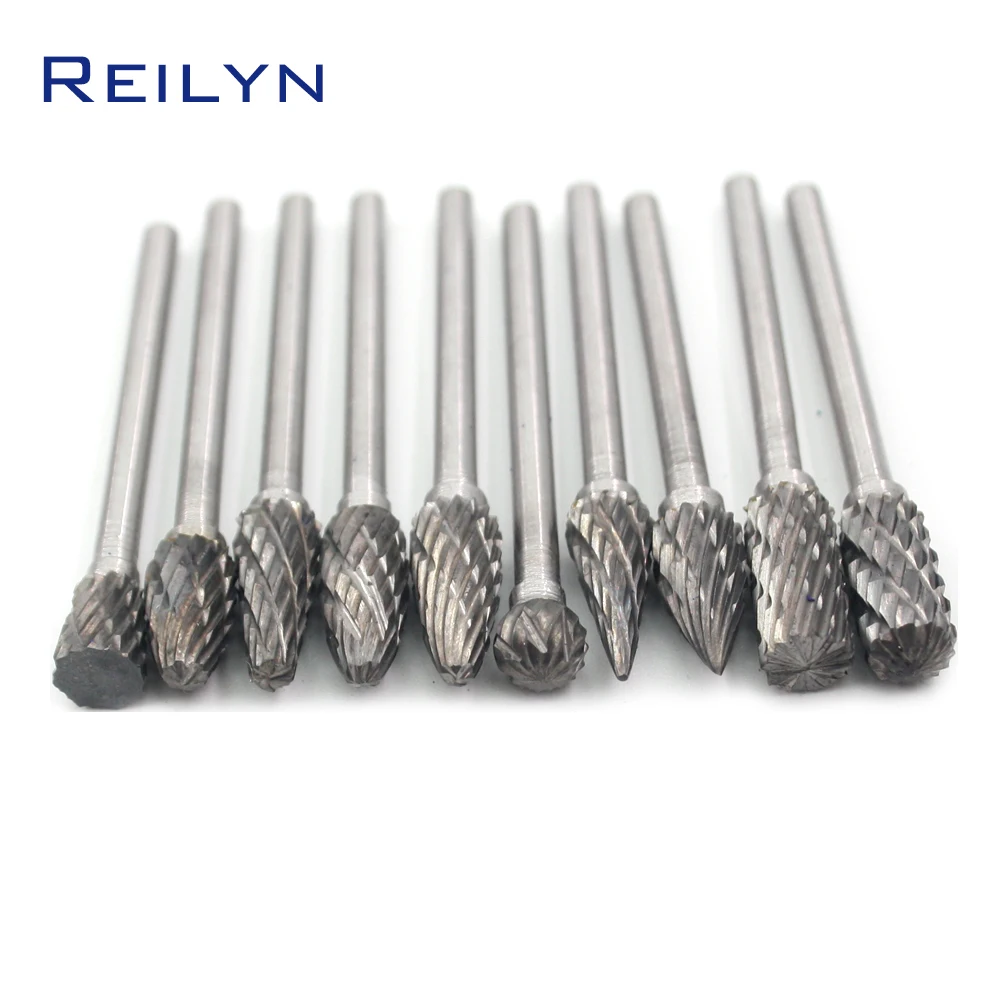 Free Shipping 10pcs/set Tungsten Steel File Meshed Double Grained Milling Cutter 3 x 6mm Rotary File Grinding Bits